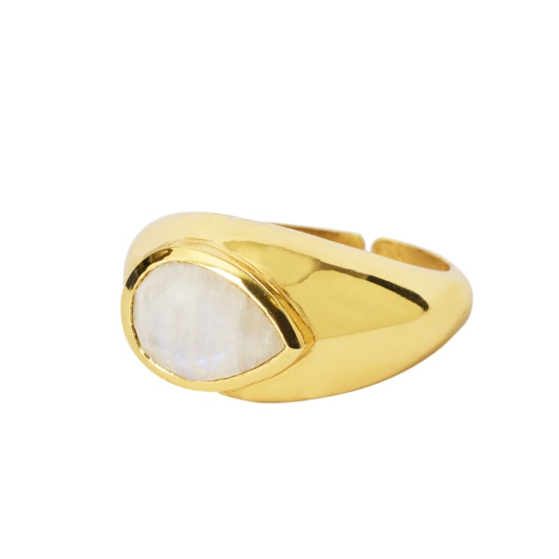 Thumbnail of Milk Drop Rainbow Moonstone Gold Vermeil Gemstone Ring image