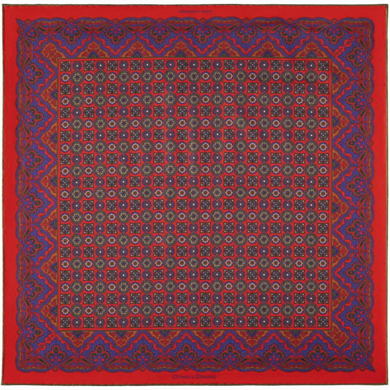 Thumbnail of 'Millefiori' Silk Pocket Square In Red, Blue, Green & Off-White. Full-Size. image