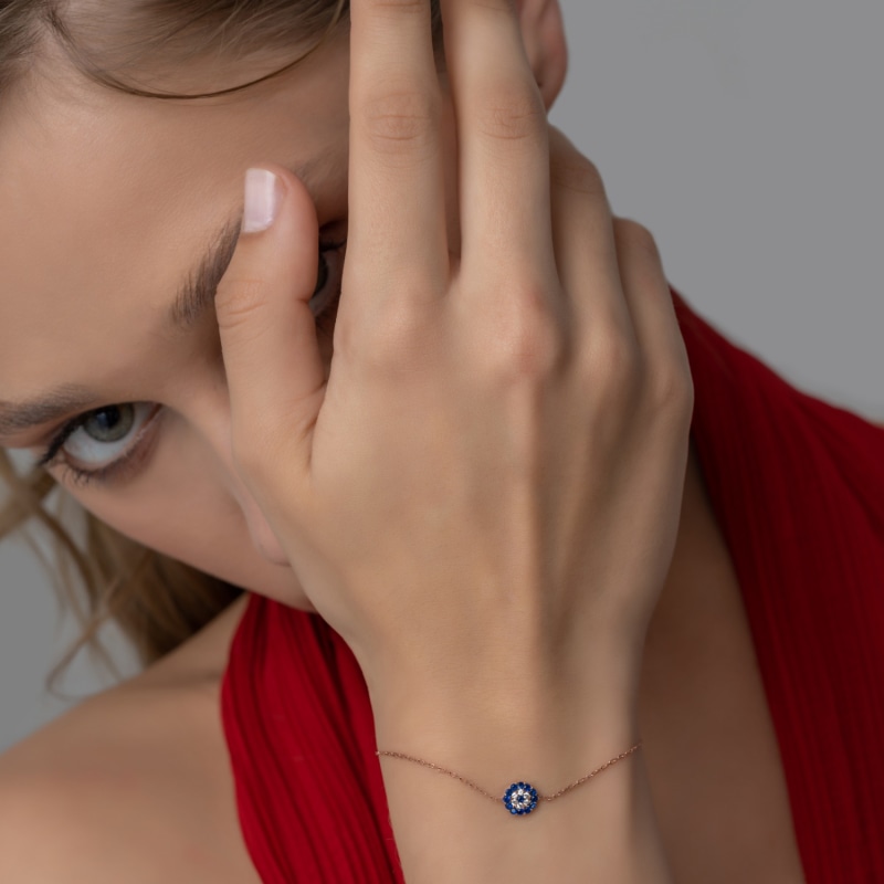 Mini Charm Evil Eye Bracelet Rose Gold BY EDA DOGAN Wolf Badger