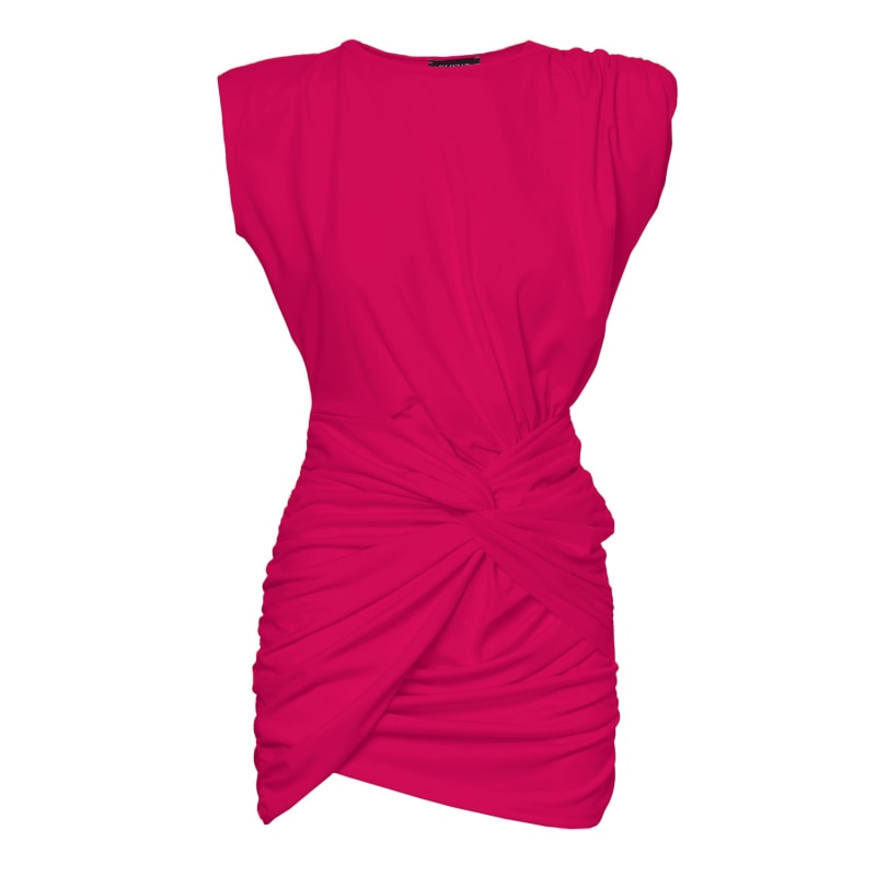 Mini Fuchsia Dress With One Draped Shoulders And Pleats | BLUZAT | Wolf ...