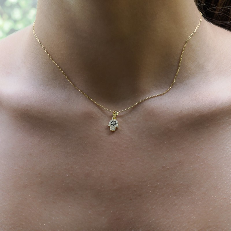 Thumbnail of Minimalist Diamond Hamsa Hand Gold Lucky Necklace - Gold image