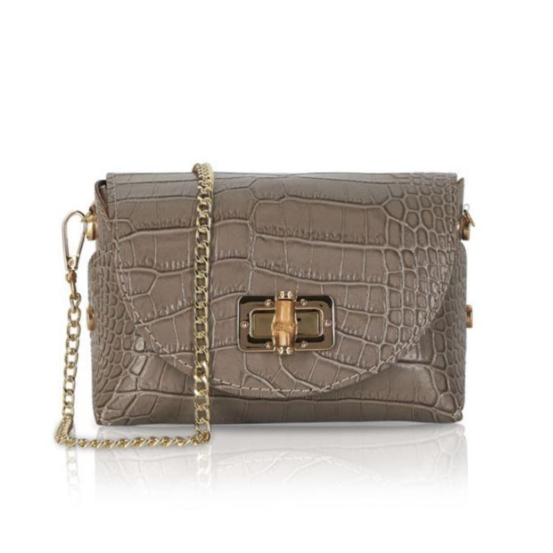 Taupe clutch bag top