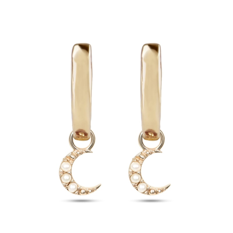 Thumbnail of Mini Pearl Moon Hoop Earrings 9K Gold image