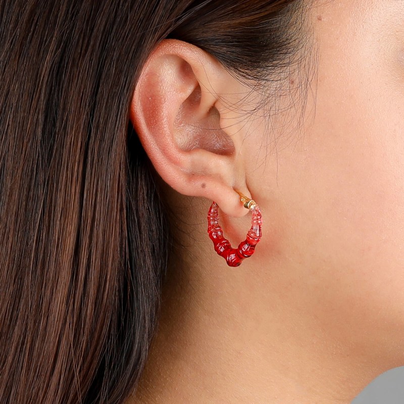 Thumbnail of Mini Red Heart Bamboo Hoop Earrings image