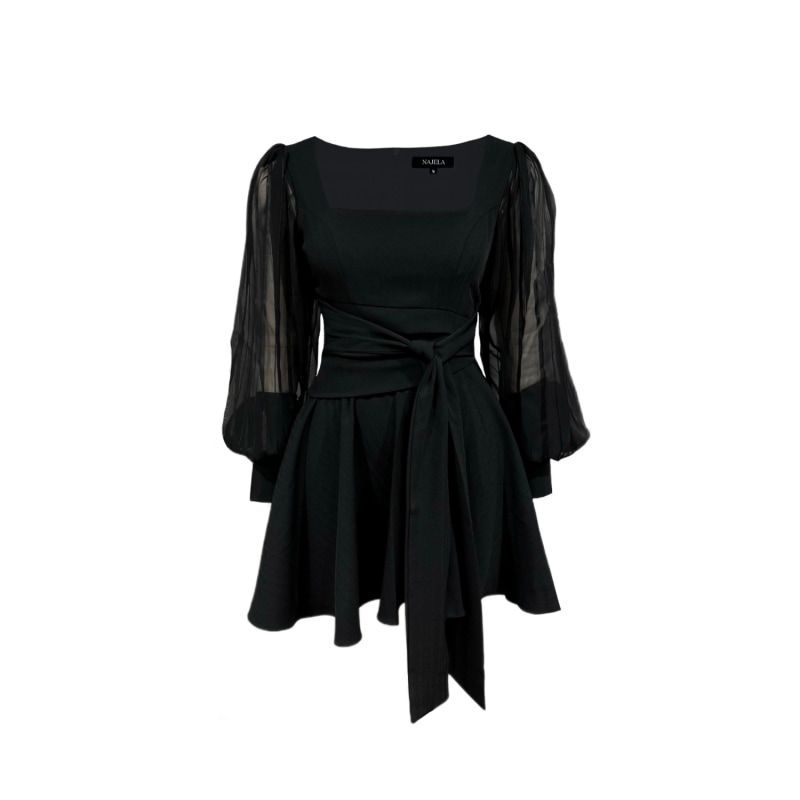 Thumbnail of Mini Skater Stripe Black Matte Dress With Long See-Through Sleeve image