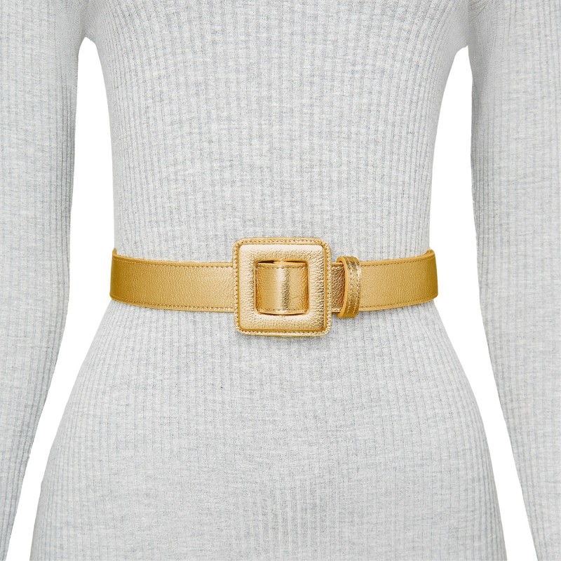 Mini Square Metallic Buckle Belt - Light Gold by BeltBe