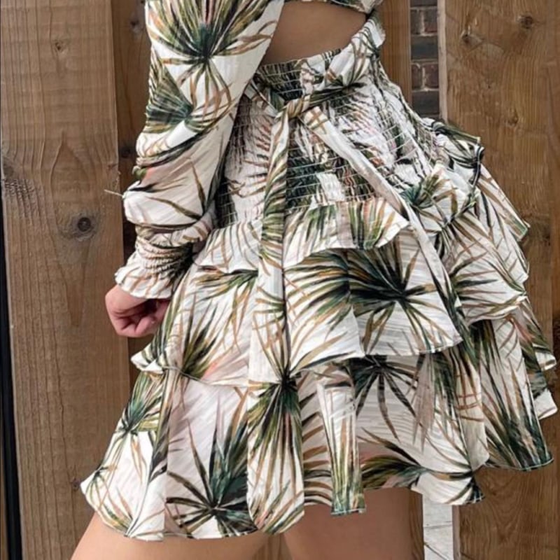 Thumbnail of Mini Structured Smocked Skirt In Tropical Print image