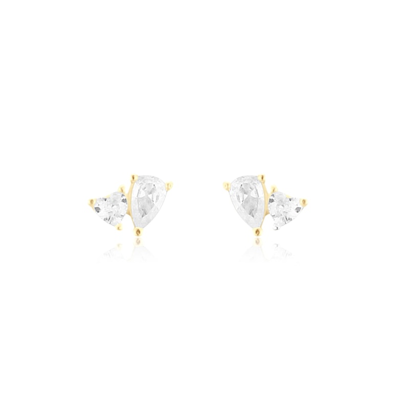 Mini Two Stone Studs Gold Pear Heart SHYMI Wolf Badger