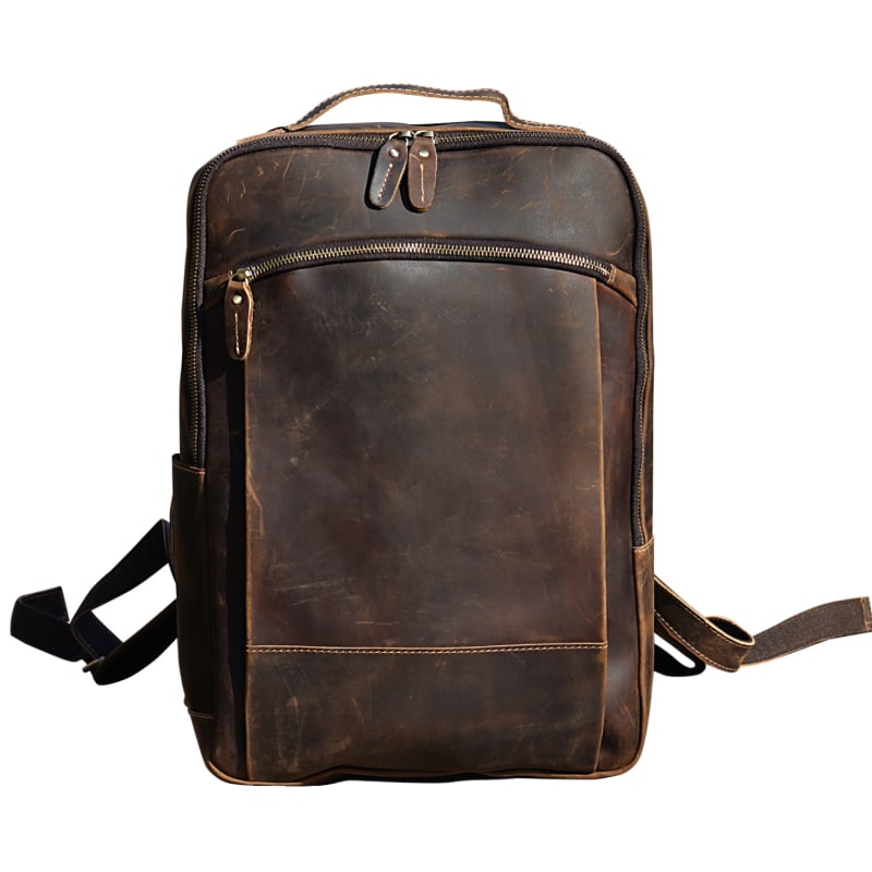 Minimalist Zip Open Leather Backpack - Dark Brown, Touri