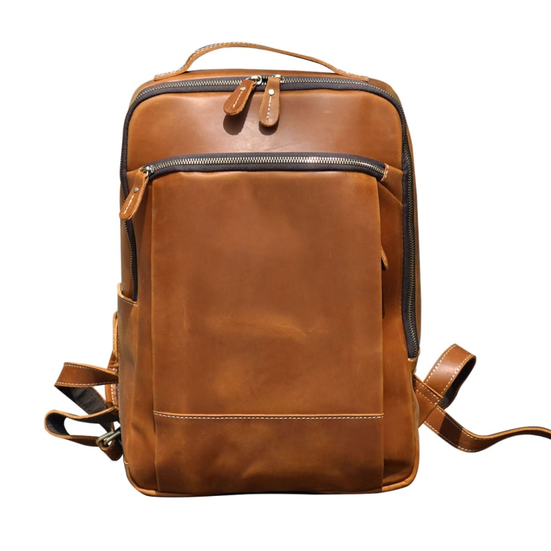 Minimalist Zip Open Leather Backpack - Light Brown | Touri | Wolf & Badger