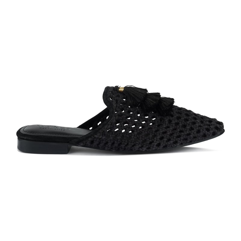 Miriam Black Woven Metallic Tassel Flat Mules by Rag Co