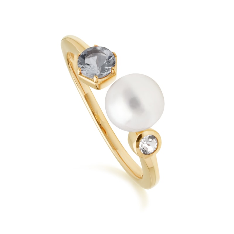 Thumbnail of Aquamarine, Pearl & Topaz Open Ring In Yellow Gold Plated Silver image