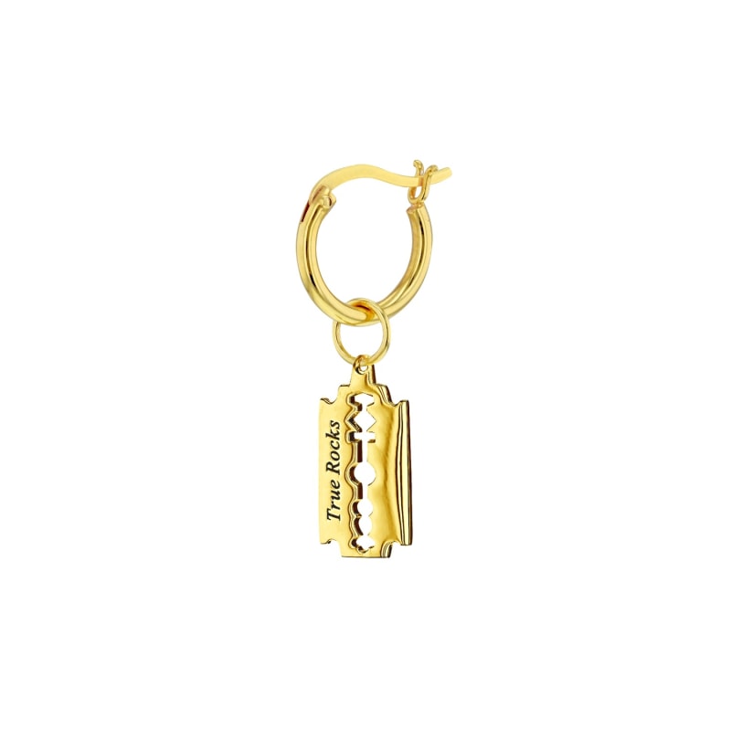 Thumbnail of 18Kt Gold Plated Mini Razor Blade Charm On Gold Hoop Single image