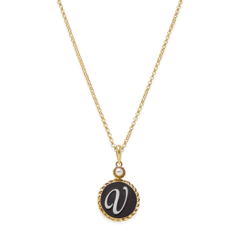 Thumbnail of Gold Vermeil Black Cameo Initial Necklace image