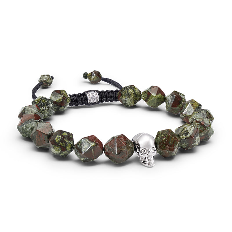 Thumbnail of Dragon Blood Jasper And Skull Charm Beaded Bracelet image