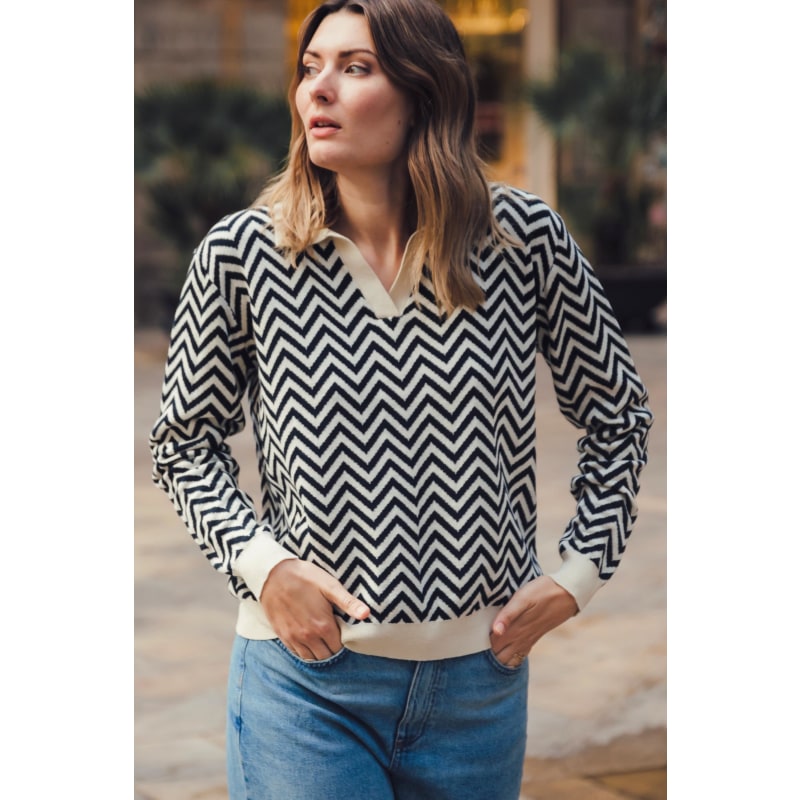 Valentina Collared Jumper Black/White, Chevron Stripe | Sugarhill Brighton  | Wolf u0026 Badger