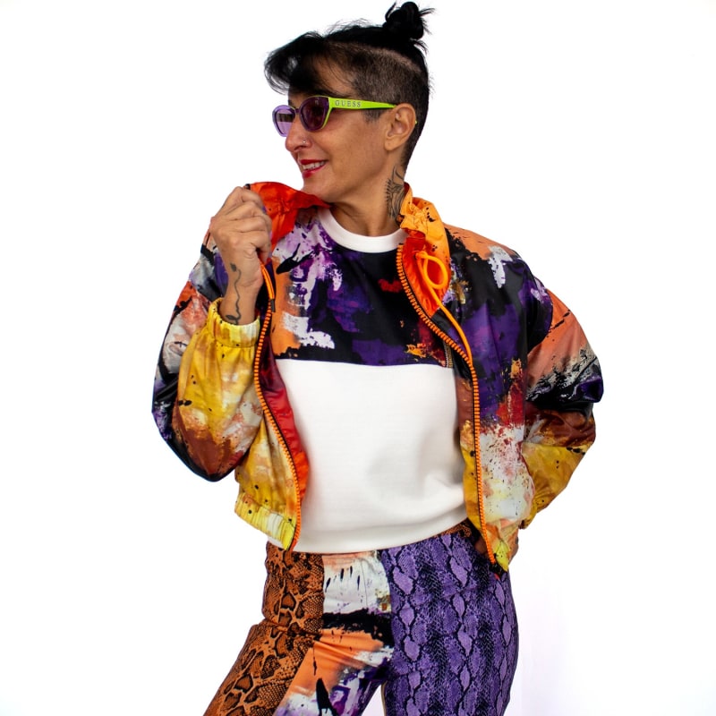 Thumbnail of Colorful Abstract Cropped Bomber Raincoat image