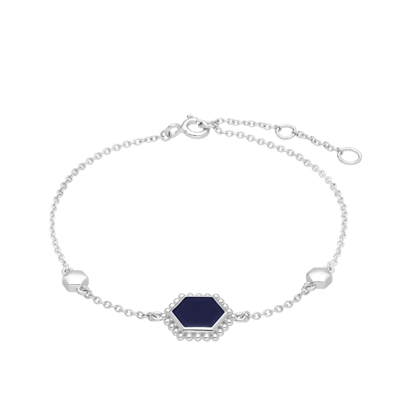 Thumbnail of Lapis Lazuli Flat Slice Hex Bracelet In Sterling Silver image