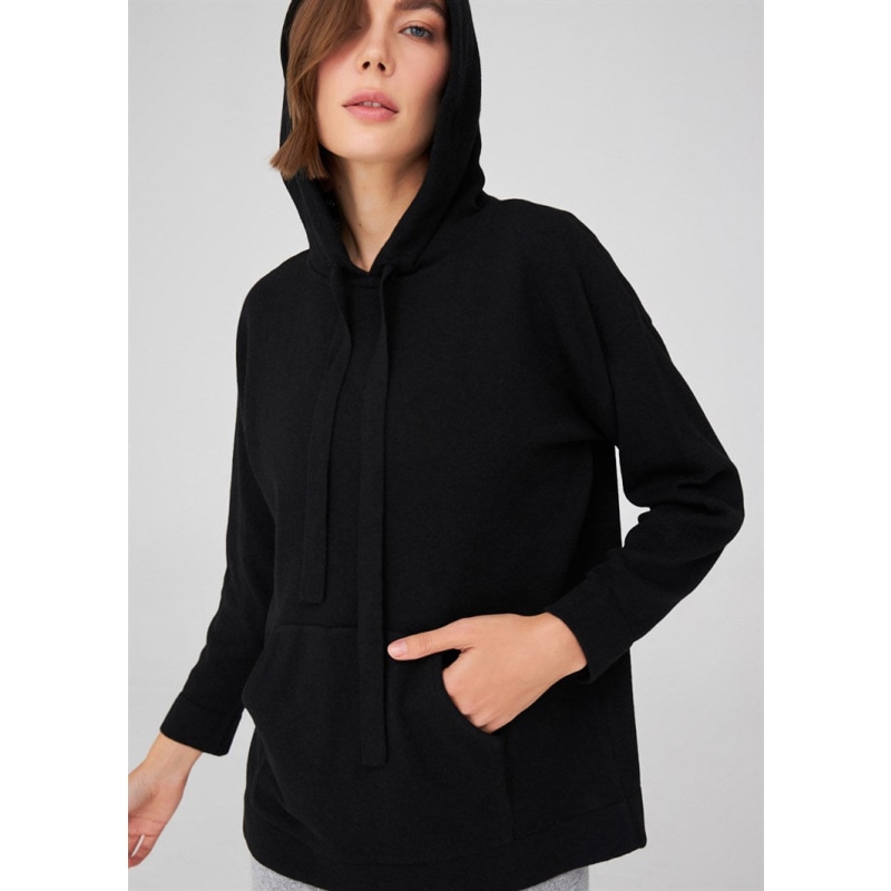 Black knit hoodie women's hotsell