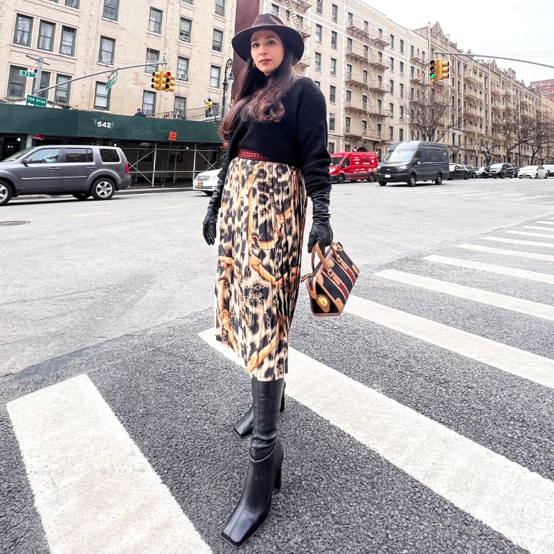Designer leopard print midi skirt deals