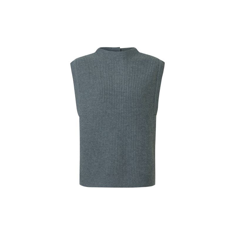 Mock-Neck Cashmere Sweater Vest-Melange Blue by CALLAITE