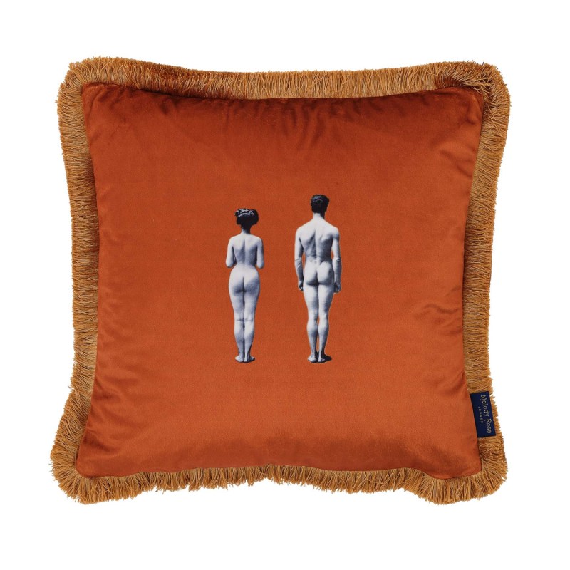 Thumbnail of Models & Stripes Reversible Fringe Velvet Cushion Burnt Orange image