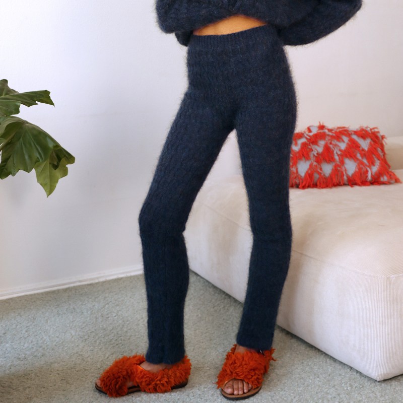 Mohair Zigzag Knitted Pants - Dark Green Melange, CCY currency