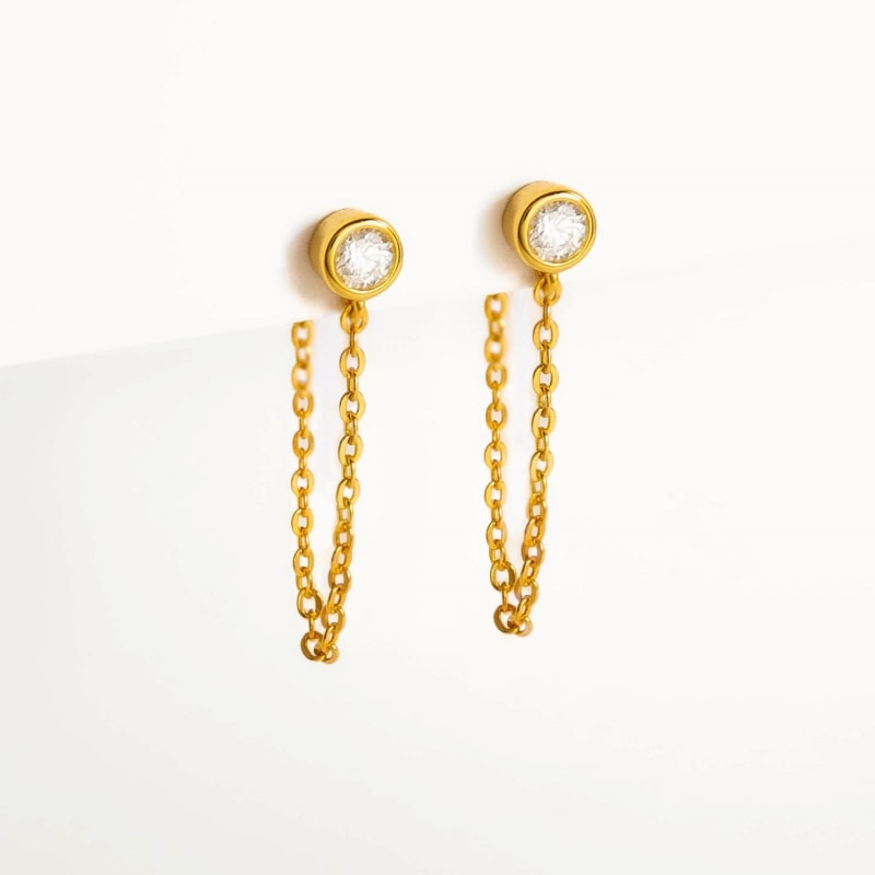 Thumbnail of Moissanite Chain Gold Stud Earrings image
