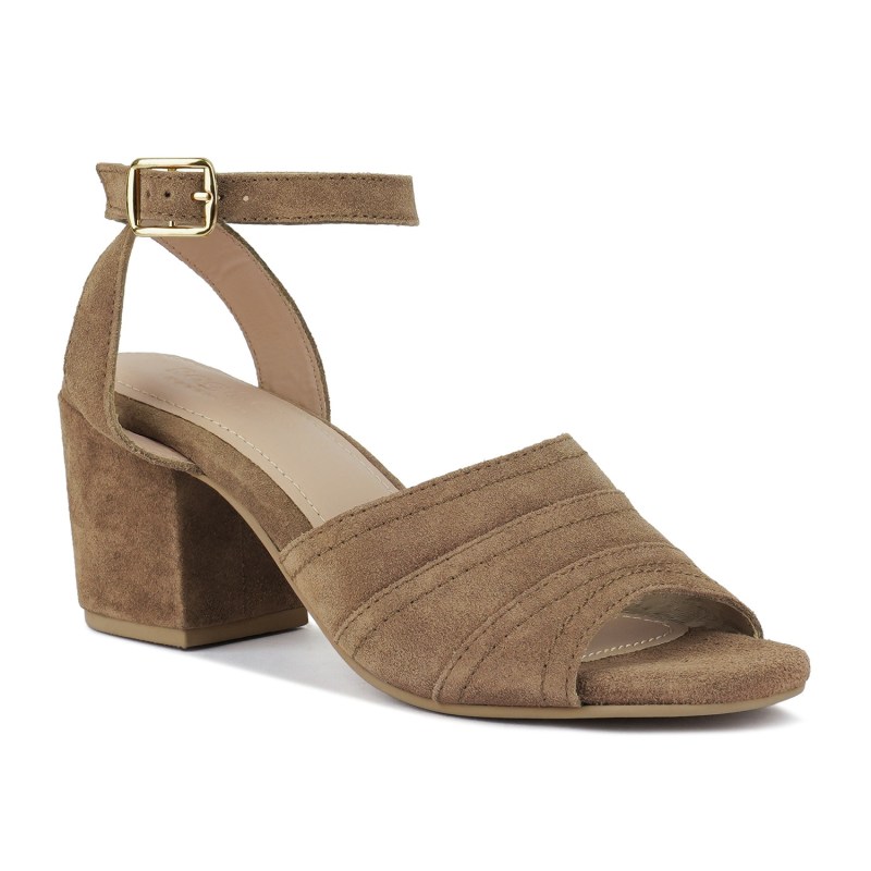 Brown suede heeled sandals sale