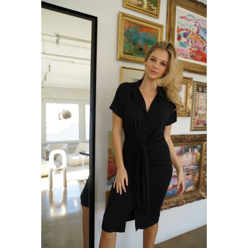 Thumbnail of Mona Front Tie Midi Dress - Black image