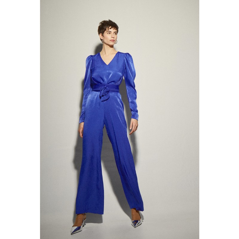 Satin blue jumpsuit top