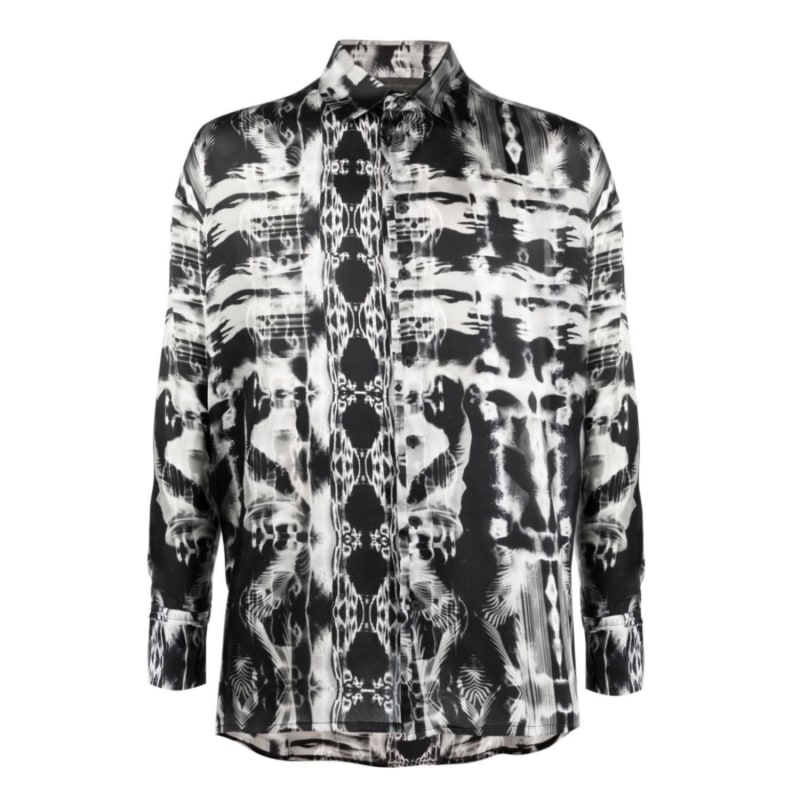 Men's Black / White Monochrome Print Silk Shirt | Medium | Tessitura