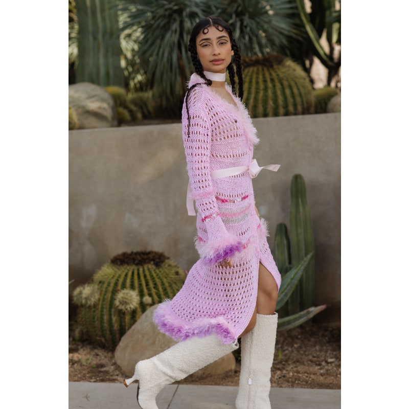 Monroe Pink Handmade Knit Cardigan-Dress With Belt Monroe Pink Handmade Knit Cardigan-Dress With Belt