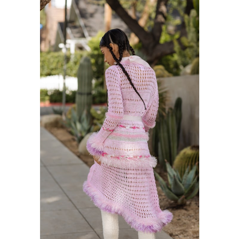 Thumbnail of Monroe Pink Handmade Knit Cardigan-Dress With Belt image