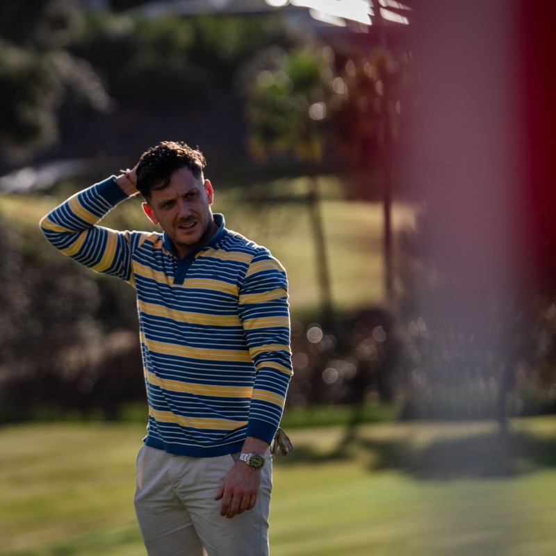 Thumbnail of Monterey Long Sleeve Polo -  Petrol Blue & Sun Yellow image