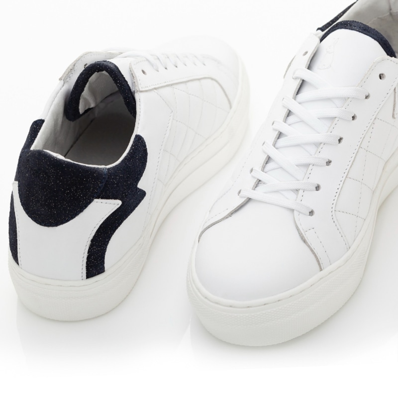 Thumbnail of Moocher In White Quilted Leather/Navy Heel image