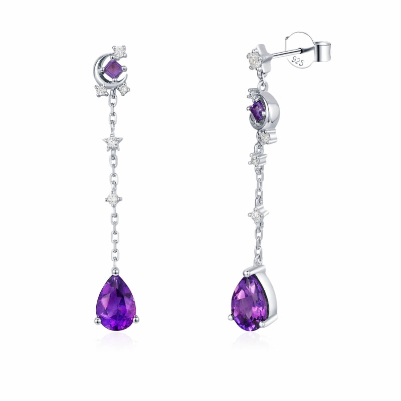 Thumbnail of Moonbeam Nightfall Amethyst Earrings White Gold Vermeil image