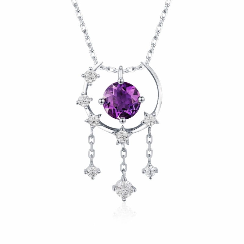 Thumbnail of Moonbeam Nightfall Amethyst Necklace White Gold Vermeil image