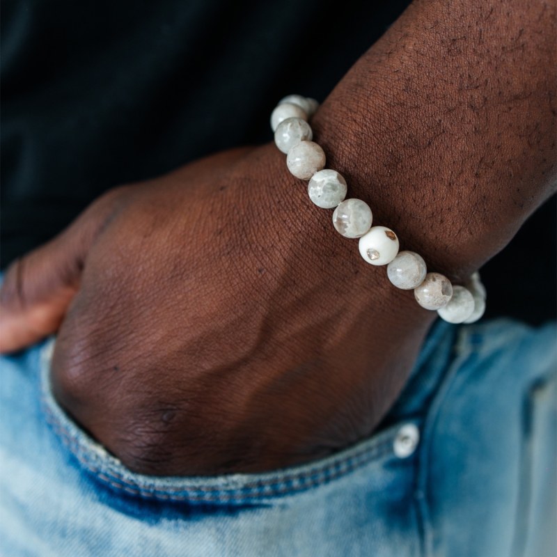 Thumbnail of White Coral, Moonstone & Diamonds Beaded Bracelet image