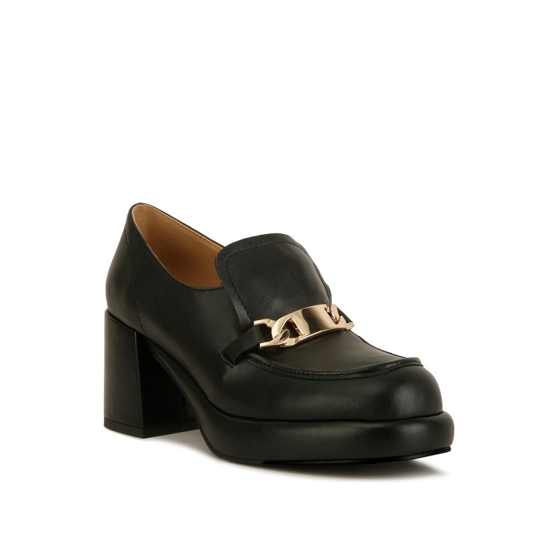 Morgan Metallic Embellishment Leather Platform Loafers In Black by Rag Co