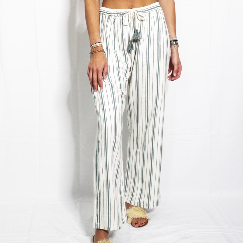 Thumbnail of Moroccan Green Stripped Beach Trousers image