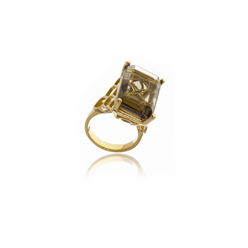 Thumbnail of Gold Smoky Signature Rectangle Crystal Ring image