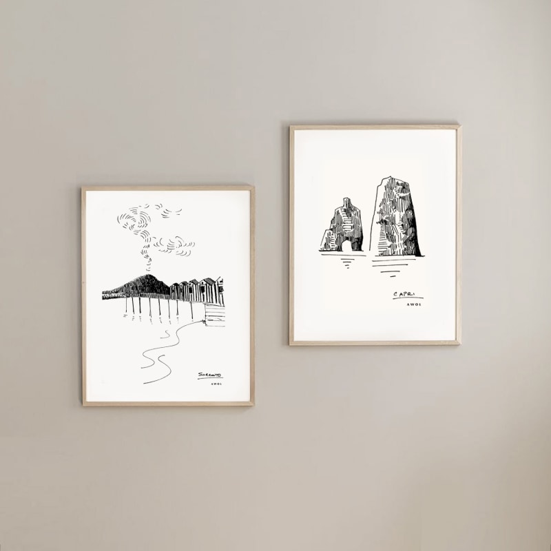 Thumbnail of Mountain By The Seaside Art Print, Italian Landscape Art: Canvas Print image