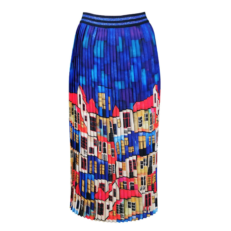 Thumbnail of Multi-Color Pleated Maxi Skirt With House Pattern image