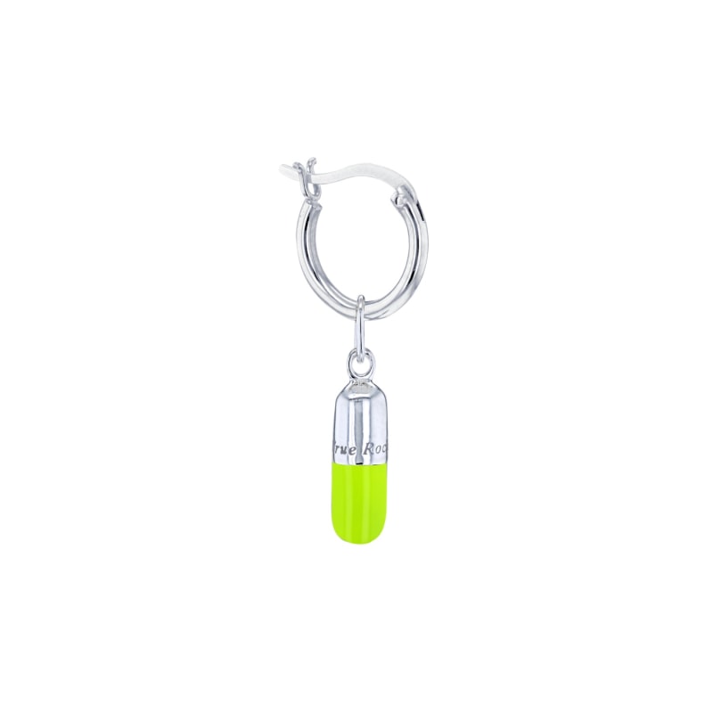 Thumbnail of Mini Pill Charm On Silver Hoop In Neon Green & Sterling Silver image