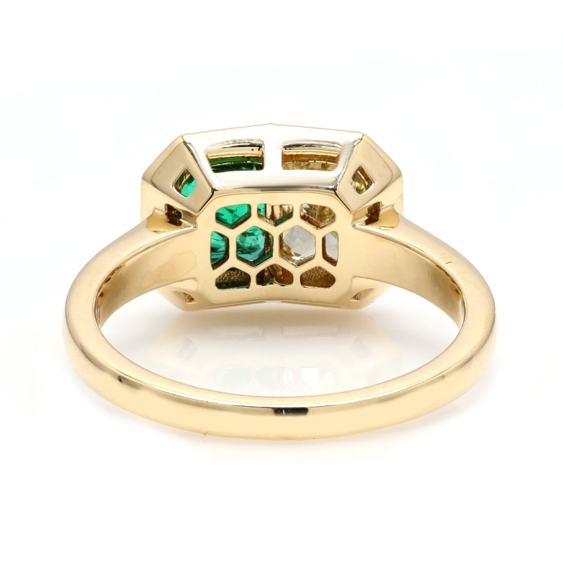 Thumbnail of Designer Statement Ring In Natural Yellow Diamond And Emerald Artisan Jewelry image