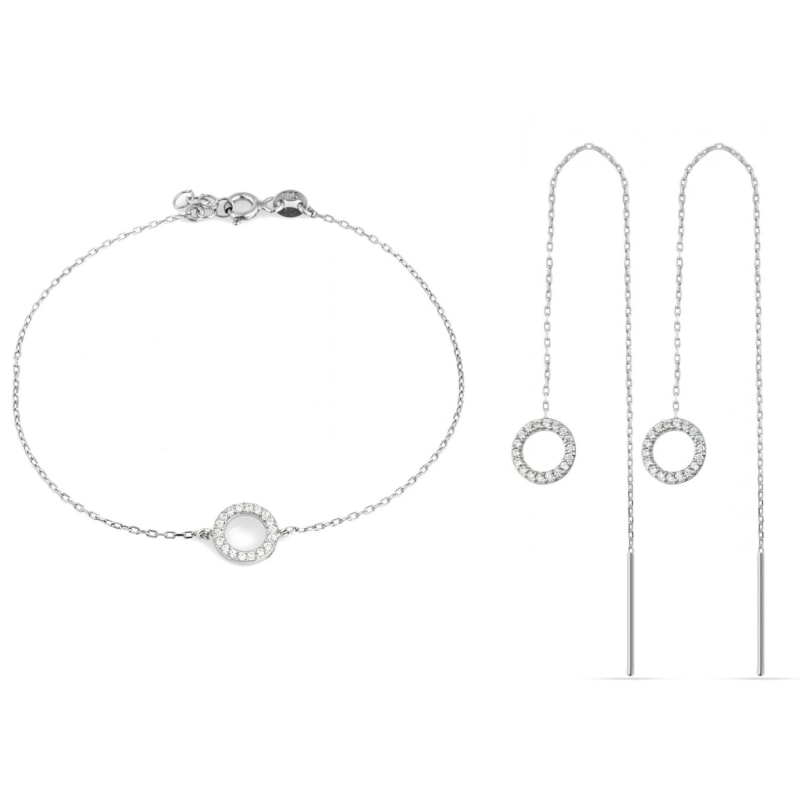 Thumbnail of Circle Bracelet & Circle Drop Earring Set In Sterling Silver image