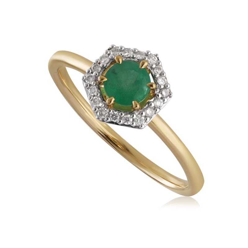 Thumbnail of Emerald & Diamond Halo Ring In Yellow Gold image