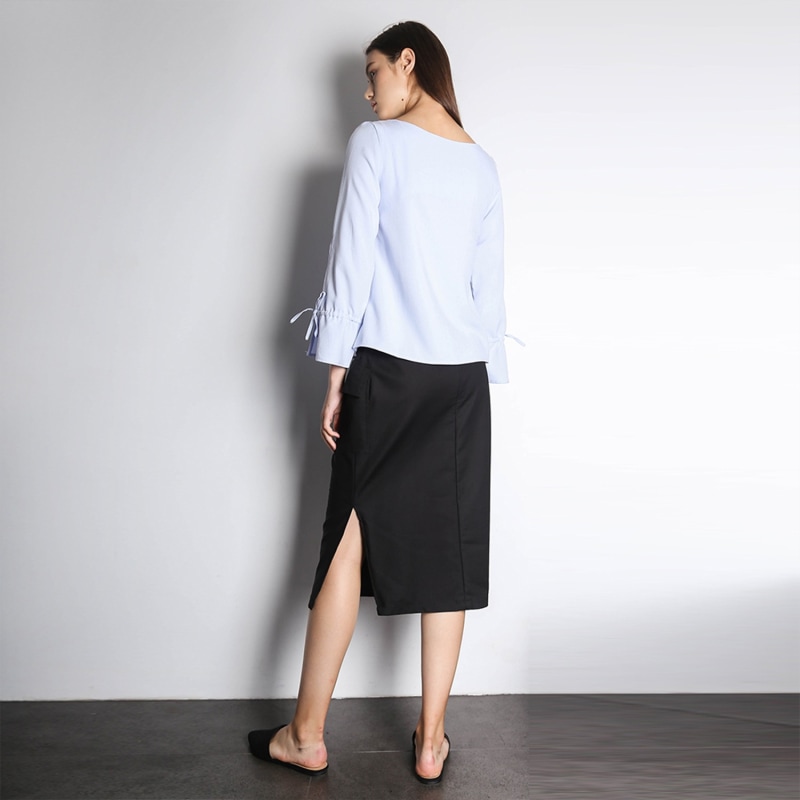 Thumbnail of Iko Long Sleeved Blouse With Drawstring Detail In Powder Blue image