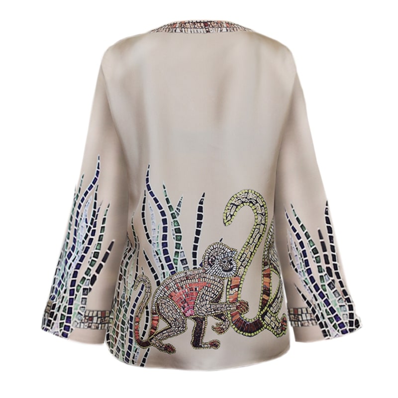 Thumbnail of Mosaic Monkey Print Silk Blouse Beige image